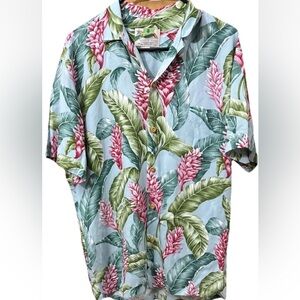 Mens SZ S  Paradise Found Honolulu Hawaiian Shirt Blue Floral Button Up Vacation